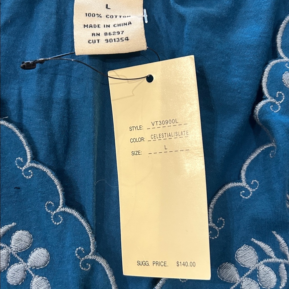 Vertigo Embroidered Blue Tunic Long Sleeve Top-L - Picture 5 of 9
